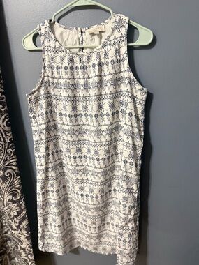LOFT White Mini Dress with Navy Geometric Print